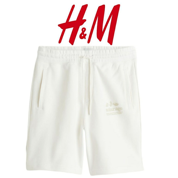 H&M Relaxed Fit Printed Sweatshorts - White/Solar Age - Picture 1 of 3